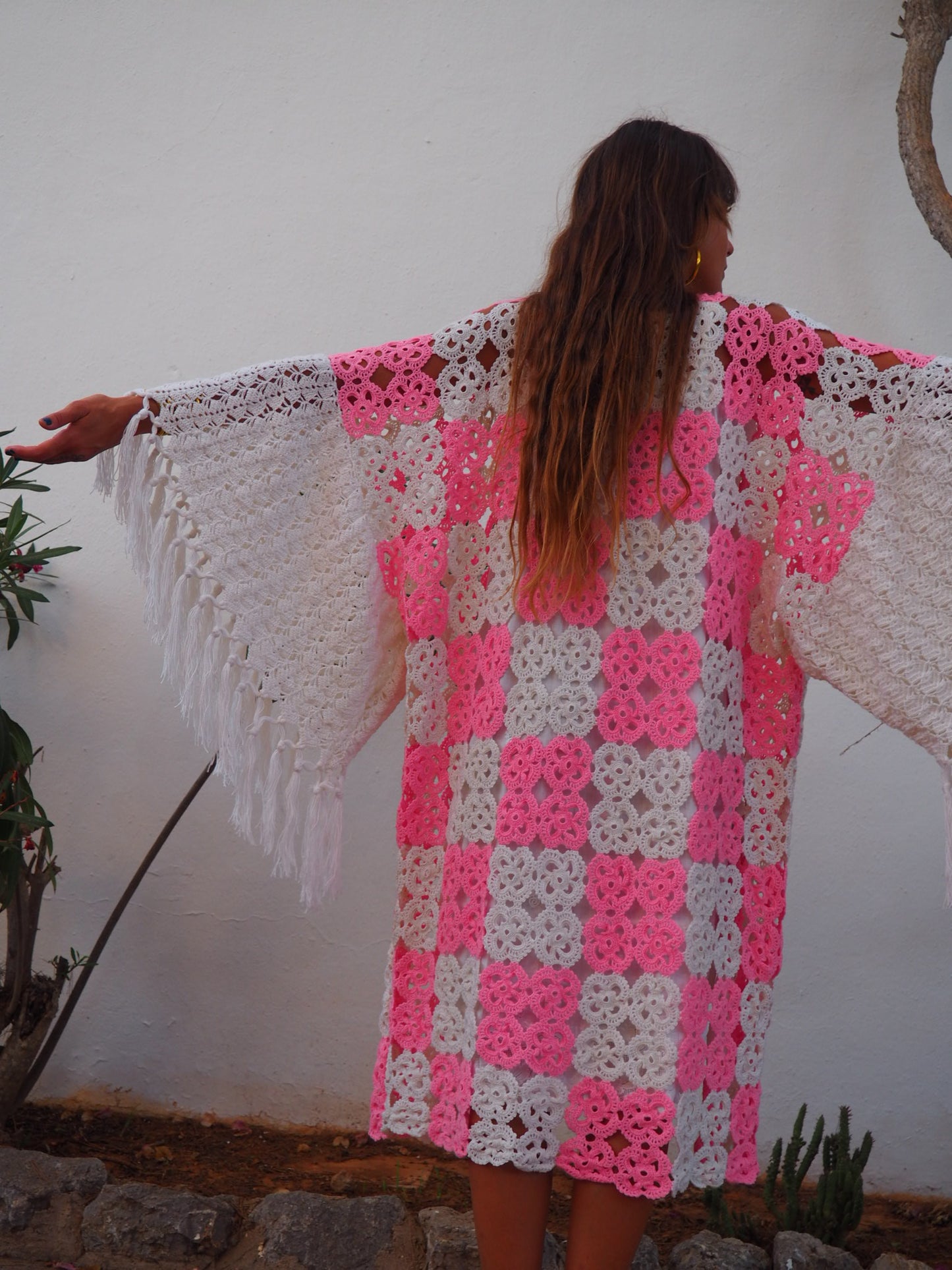 Amazing one of a kind up-cycled crochet kimono by Vagabond Ibiza