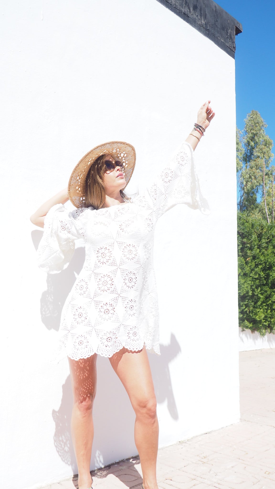 Amazing handmade vintage crochet textiles up-cycled bell sleeve dress by Vagabond Ibiza