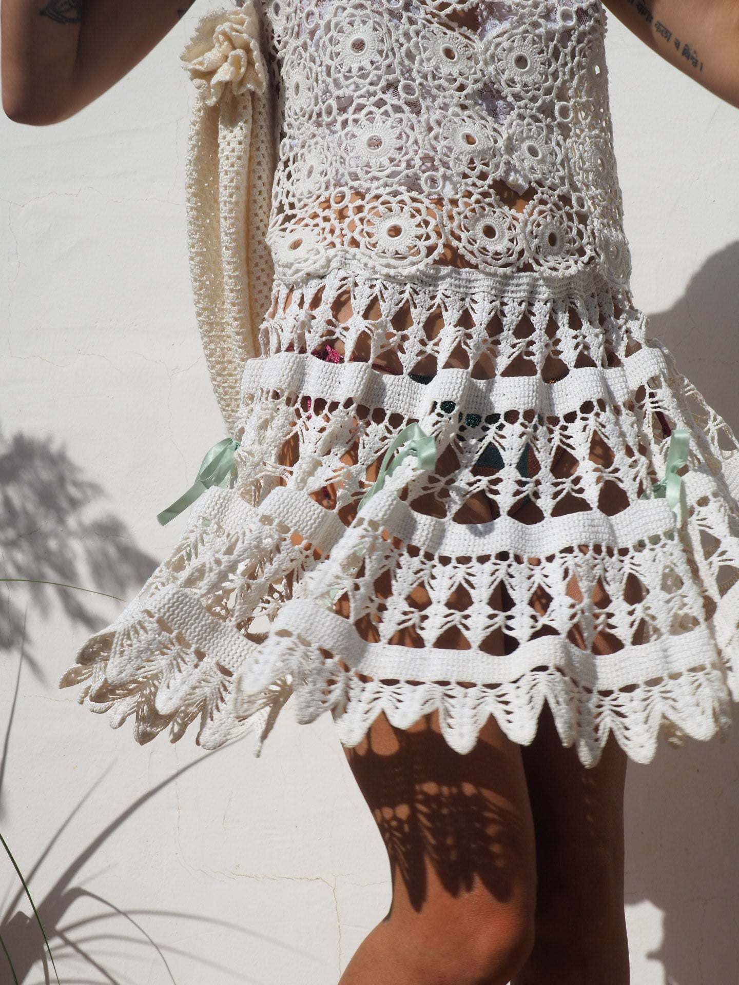 Antique white lace up-cycled skirt by Vagabond Ibiza